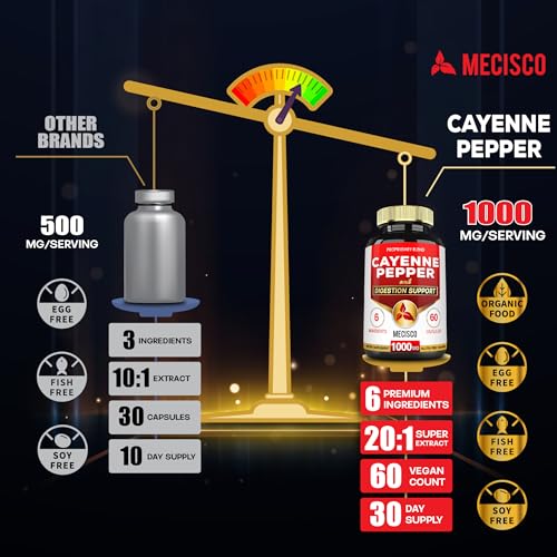 Mecisco 6in1 Cayenne Pepper Capsules Organic with Ginger Root, Beet Root, and Black Pepper Mecisco