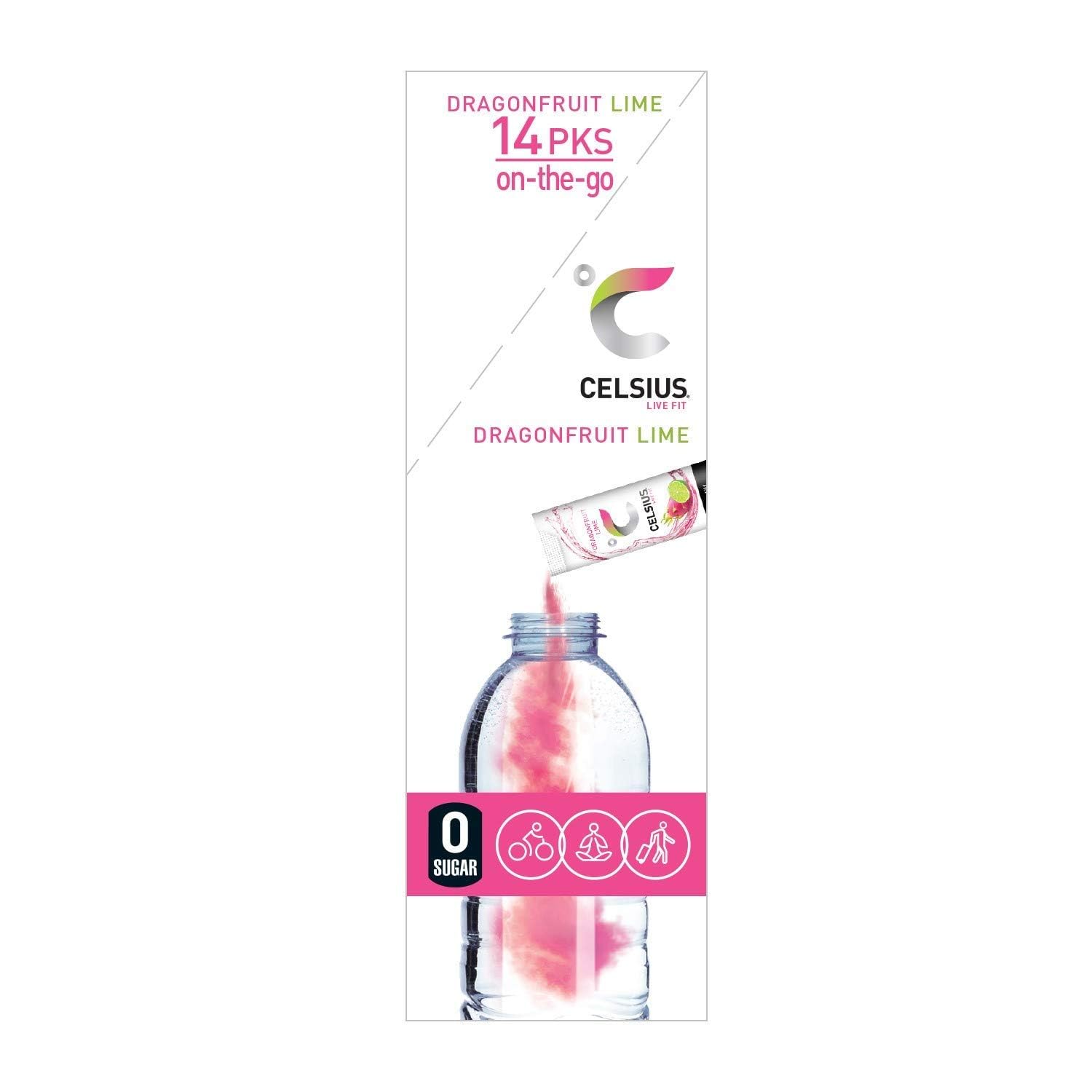 CELSIUS Dragonfruit Lime On-the-Go Powder Stick Packs, Zero Sugar 14 Count(Pack of 1) CELSIUS