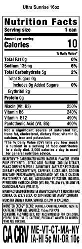 Monster Energy Ultra Sunrise, Sugar Free Energy Drink, 16 Fl Oz (Pack of 15) Monster Energy