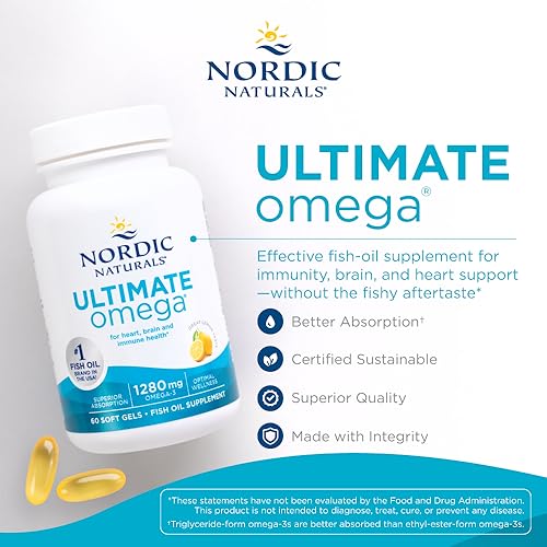 Nordic Naturals Ultimate Omega, Lemon Flavor - 60 Soft Gels - 1280 mg Omega-3 Nordic Naturals