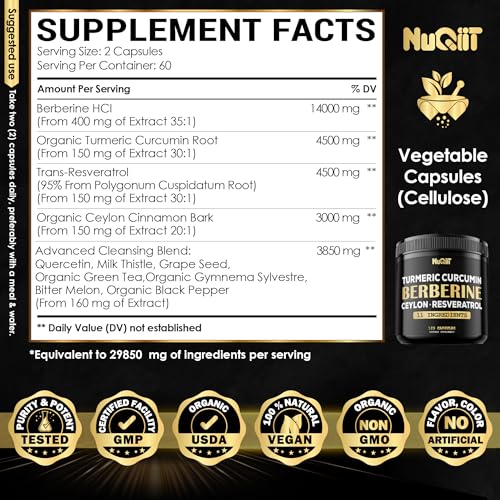 Berberine Supplement 14000mg Turmeric Curcumin 4500mg Trans-Resveratrol 4500mg 