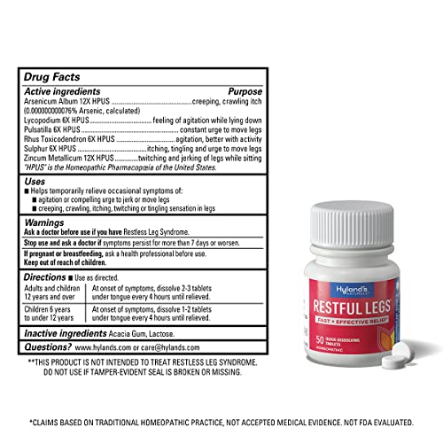 Hyland's Naturals Restful Legs Tablets, Natural Itching, Crawling, Tingling & Leg Jerk Relief, Quick Dissolving Hyland's
