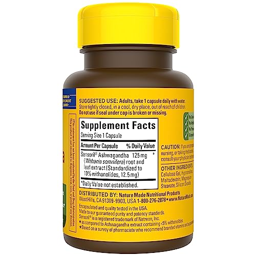 Nature Made Ashwagandha Capsules 125mg for Stress Support, 60 Capsules, 60 Day Supply Nature Made