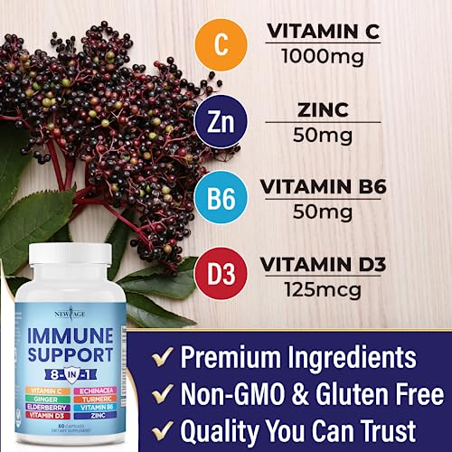 NEW AGE 8 in 1 Immune Support Booster Supplement with Echinacea, Vitamin C and Zinc NEW AGE