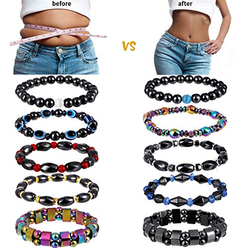 Hicarer 10 Pieces Magnetic Hematite Bracelets for Men Women Magnetic Bracelet Rock Hicarer