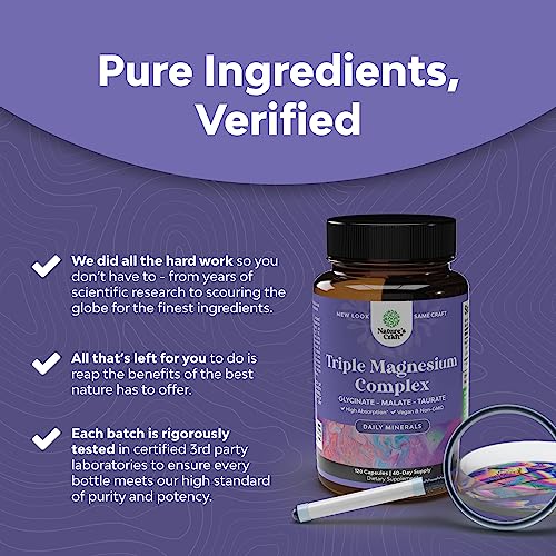 Triple Magnesium Complex Supplement 400mg Elemental - High Absorption Magnesium Natures Craft