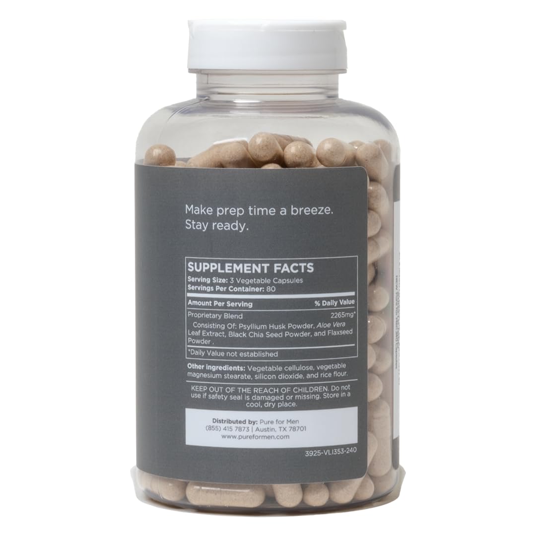 Pure for Men Stay Ready Fiber Supplement, 240 Vegan Capsules | Supports Daily Pure for Men