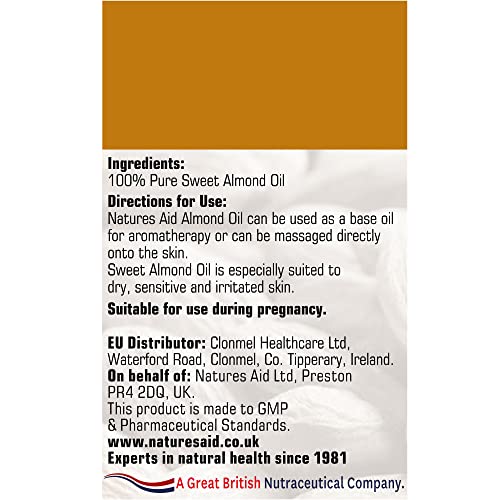 Natures Aid Almond Oil, Pure, Sweet Almond Oil, Massage Oil, Suited to Dry, Sensitive Skin natures aid