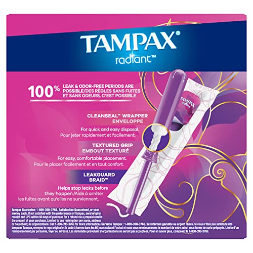 Tampax Radiant Tampons, Super Absorbency, With Leakguard Braid, Unscented, 28 Count Tampax