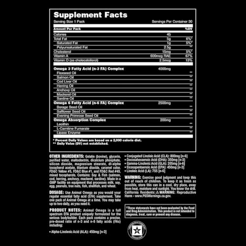 Animal Omega – Omega 3 & 6 Supplement – Fish Oil, Flaxseed Oil, Salmon Oil, Cod Liver Animal