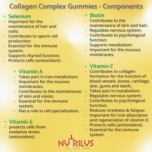 Collagen Complex 90 Natural Pineapple Gummies 500mg - Large Pack - with Biotin & Selenium Nutrilus