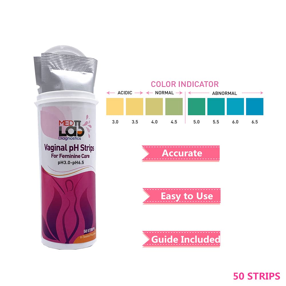 Vaginal ph Test Strips for Women(50 cnt). BV Bacterial Vaginosis and Yeast Infection Test Strips Med Lab Diagnostics