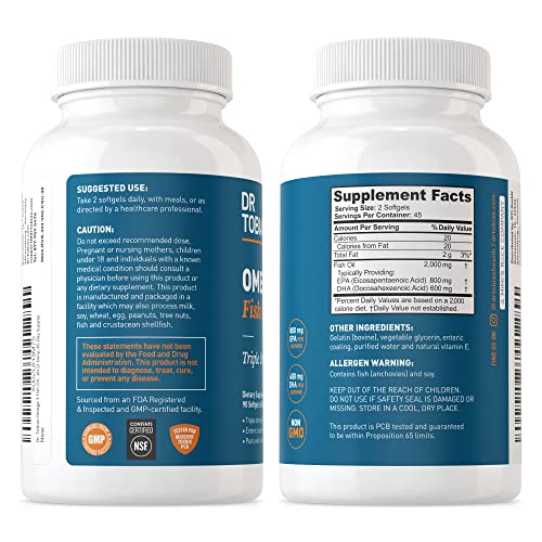 Dr. Tobias Omega 3 Fish Oil, 800 mg EPA 600 mg DHA Omega 3 Supplement for Heart Dr. Tobias