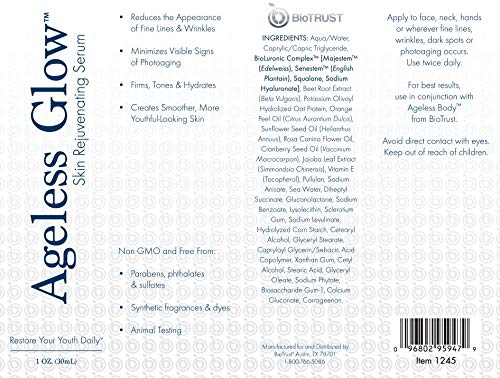 BioTrust Ageless Glow Anti Aging Moisturizer, Skin Brightening Serum with Vitamin C BioTrust