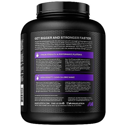 Muscletech Mass Gainer Mass-Tech Extreme 2000, Muscle Builder Whey Protein Powder MuscleTech