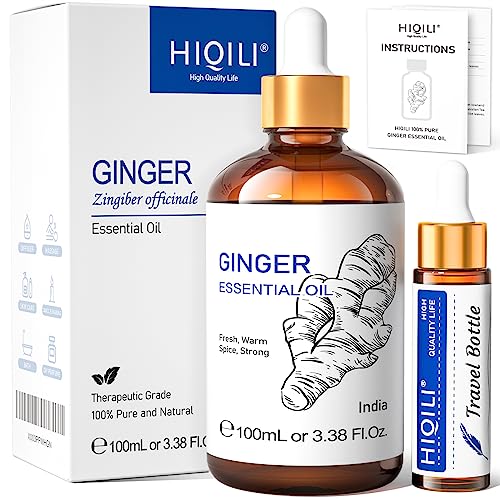 HIQILI Pure Ginger Essential Oil 3.38 Fl Oz, Pure Natural Premium Ginger Oil for Massage
