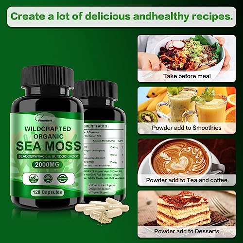 Fleamart 2 Pack Irish Sea Moss Capsules 120ct Raw Organic Sea Moss Wildcrafted Bladder Fleamart