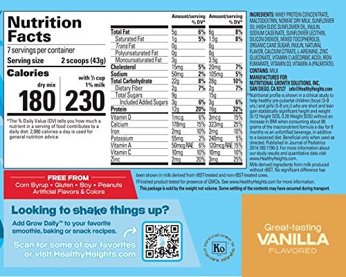 Grow Daily 3+ Shake Mix 7-serving Canister by Healthy Heights - Protein Powder (Vanilla) Healthy Height