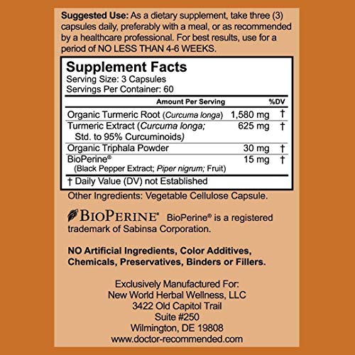 Turmeric Curcumin - 2250mg/d - 95% Curcuminoids - 180 Veggie Caps with Black DOCTOR RECOMMENDED SUPPLEMENTS