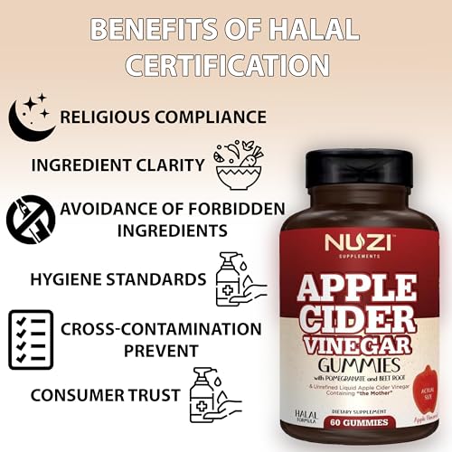 NUZI Apple Cider Vinegar Gummies with Pomegranate & Beetroot | 500 mg | Certified Halal NUZI