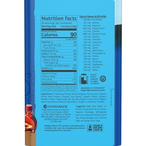 Sunwarrior Vegan Organic Protein Powder Plant-Based | BCAA Amino Acids Hemp Seed Sunwarrior