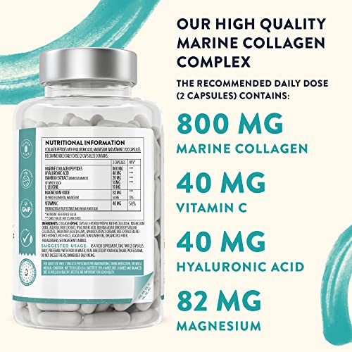 Marine Collagen Tablets for Women and Men with Hyaluronic Acid, Natural Vitamin C & Magnesium - with Pure Collagen peptides AAVALABS