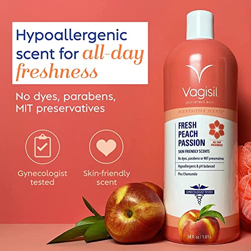 Vagisil Scentsitive Scents Fresh Peach Passion Daily Intimate Wash for Women, Gynecologist Tested Vagisil