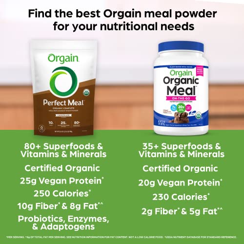 Orgain Organic Perfect Meal Replacement Protein Powder, Chocolate - 25g Plant Based Orgain
