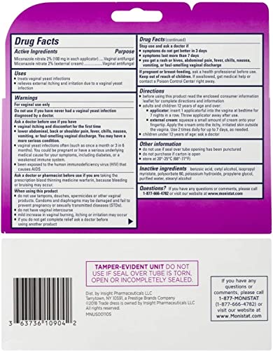 Monistat 7 Simple Cure Feminine Antifungal Cream with RX Strength Cream, 7 Day Treatment Cream Monistat