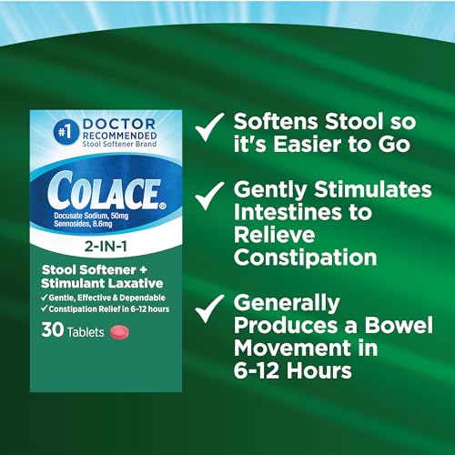 Colace 2-In-1 Stool Softener & Stimulant Laxative Tablets, Gentle Constipation Relief in 6-12 Hours Colace