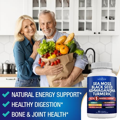 Silica Sea Moss 3000mg Black Seed Oil 2000mg Ashwagandha 1000mg Turmeric 1000mg NEW AGE