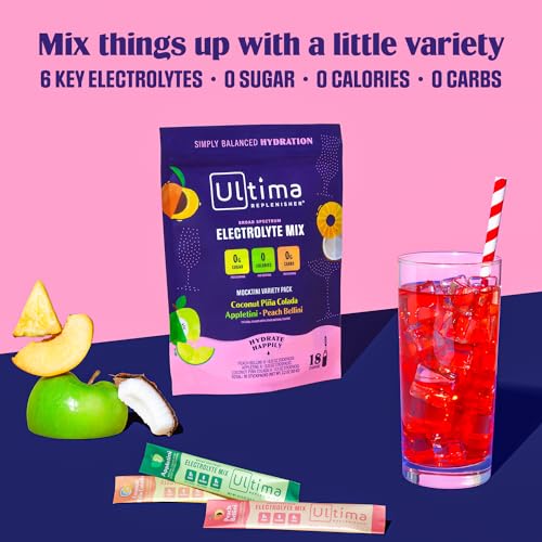 Ultima Replenisher Daily Electrolyte Drink Mix – Mocktini Variety, 18 Stickpacks – Hydration Ultima Replenisher