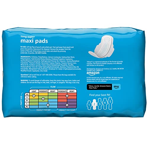 Amazon Basics Thick Maxi Pads with Flexi-Wings for Periods, Long Length, Super Absorbency Amazon Basics