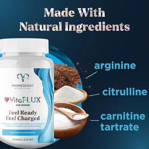 Promescent VitaFLUX Women's Nitric Oxide Booster Supplement, Boost Energy & Performance - Therapeutic Dose of Essential Amino Acids L Arginine, L Citrulline, L Carnitine, Zinc (180 Capsules)