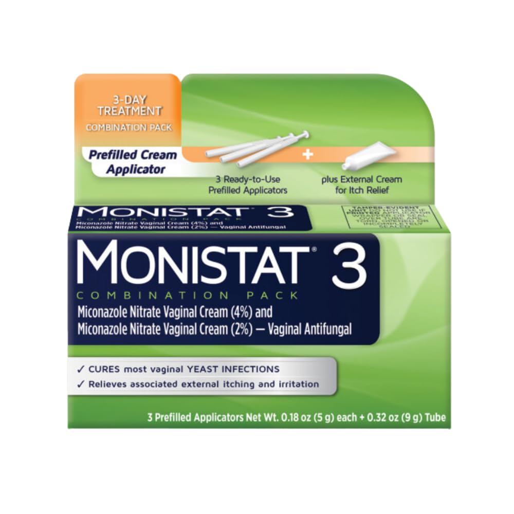 Monistat 3 Vaginal Cream, 3-Day Treatment Combination Pack, 3 Ovule Inserts and External Cream Monistat