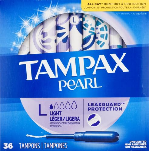 Tampax Pearl Plastic Tampons, Light Absorbency, Unscented, 36 Count (Pack of 2) (72 Total Count) Procter & Gamble