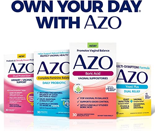 AZO Boric Acid Vaginal Suppositories (30 Count) + Complete Feminine Balance Daily Probiotics for Women AZO