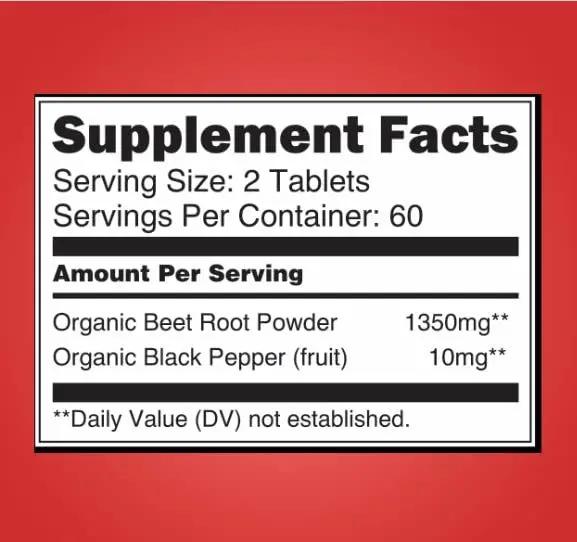 Organic Beet Root Powder 1350mg with Black Pepper-Nitric Oxide Booster, Digestive System, Athletic Performance-120 Tablets,675mg of Organic Beet Powder per Tablet