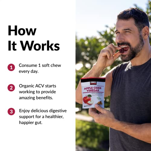 Force Factor Organic Apple Cider Vinegar Soft Chews for Digestion and Metabolism Support Force Factor