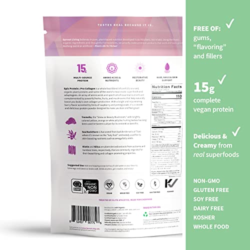Sprout Living Epic Protein, Plant Based Protein & Superfoods Powder, Pro Collagen, Sprout Living