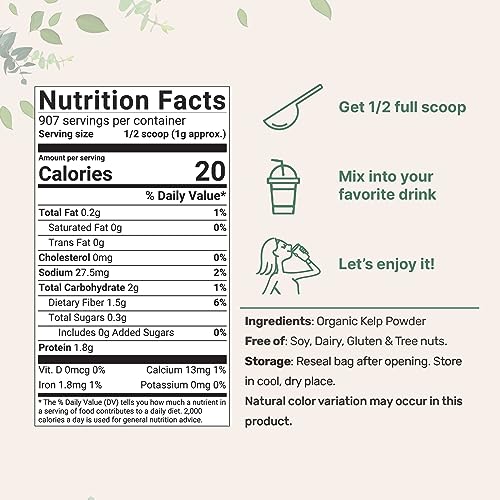 Organic Kelp Powder Supplement, 2lbs | Sustainably US Grown, Raw Ascophyllum Nodosum Micro Ingredients