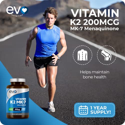 EVO NUTRITION Vitamin K2 MK-7 200mcg | 365 Vegetarian and Vegan Tablets EVO NUTRITION