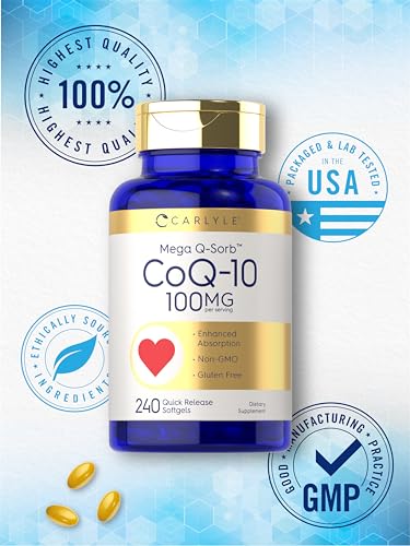 Carlyle CoQ10 100mg | 240 Softgels | Mega Q-Sorb Coenzyme Q-10 | with Black Pepper Carlyle