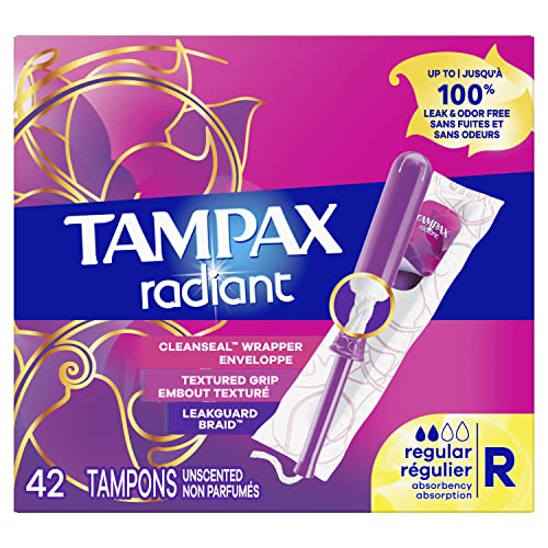 Tampax Radiant Tampons 42 R 2.7X 3/4/ 42ct, Pink and Blue