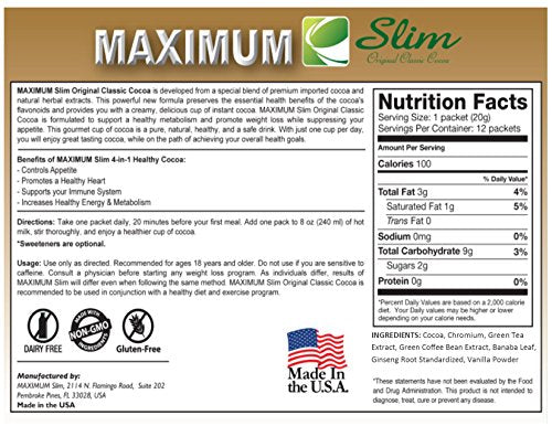 Premium ORGANIC Instant Cocoa. MOST EFFECTIVE FORMULA for Weight Loss, Fat Burn Maximum Slim