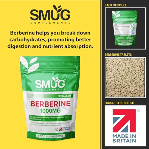 SMUG Supplements Berberine Tablets - 100 High Strength 1000mg Pills - Can Promote SMUG Supplements