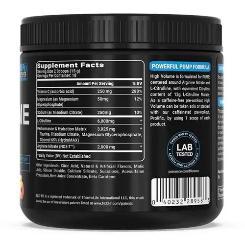 PEScience High Volume Nitric Oxide Booster Pump Pre Workout Powder, Sour Peach Candy PEScience
