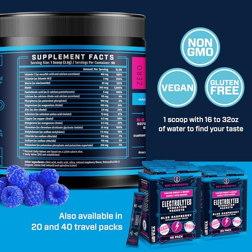 KEY NUTRIENTS Multivitamin Electrolytes Powder No Sugar - Tempting Blue Raspberry KEY NUTRIENTS
