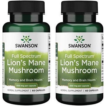 Swanson Lion's Mane Mushroom Capsules - 500 mg Each, 60 Capsules