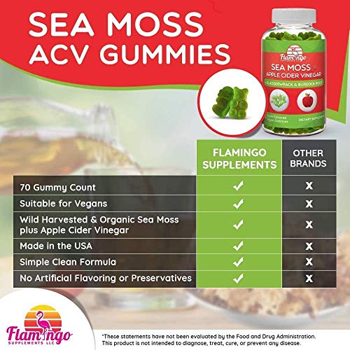 Sea Moss Gummies with Apple Cider Vinegar, Bladderwrack, and Burdock Root Organic Flamingo Supplements